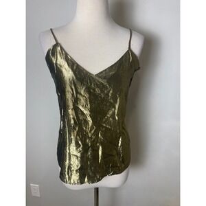 Vintage Sarah Taylor Gold Metallic Disco Camisole Top 70s V-Neck Blouse USA Made